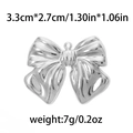 Ciondolo a fiocco in acciaio inossidabile 304 argento per gioielli DIY, 3,3x2,7cm - Grande Fiocco Texturizzato-TP0559 / Argento