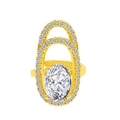Luxury gold ring with large oval zircon and double halo of small sparkling diamonds - Double Oval Halo Ring (10141)