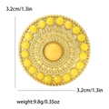 Exquisite vintage Turkish round matte gold brooch with yellow gemstones and relief patterns - Yellow
