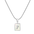 Silver snake chain necklace with white mother of pearl square pendant and letter P - Silver P (With Chain)