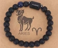 Aries Sternzeichen Armband mit matten schwarzen Onyxperlen und Tigerauge Steinen - Matt Schwarz + Widder + Lapislazuli