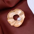 Irregular 18k gold plated brooch with hammered texture and large white pearl accent - 78# Gold Hammered Irregular Pearl