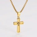 Detailed view of a gold double-layer cross pendant with a box chain on white background - Small / Gold