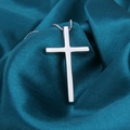 Pendentif croix en argent sterling S925 poli sur chaîne à billes et soie bleue - Style Droit Minimaliste (1#)