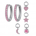 Silver S925 earrings set with pink zircon heart star moon and cross charms pendants - Pink Zircon Silver