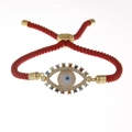 Adjustable red rope Evil Eye bracelet with gold plating and colorful zircon stones - Adjustable Drawstring / Red Rope