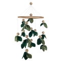 Handmade baby mobile with wooden hoop and green felt leaves on a clean white background - Premium Edition / Spring Green
