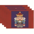 Set of 4 Christmas placemats featuring Nutcracker King design on red background - Style 31