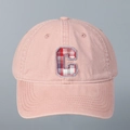 Pink cotton baseball cap with checkered letter C embroidery and curved brim - Pink