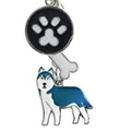 Husky dog charm keychain with paw and bone pendants in blue and white enamel - Blue Husky