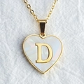 Golden heart necklace with mother of pearl inlay and metal letter D pendant charm - Letter D / Gold