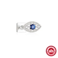 S925 sterling silver evil eye stud earring with blue center stone and crystals - Single White Gold #8 (Evil Eye)