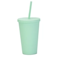 Matte mint green 16oz double-layer plastic tumbler with matching lid and straw - 450ml / Green C