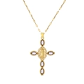 Collana con ciondolo a croce religiosa dorata con zircone viola e rilievo della Vergine - Viola