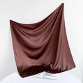Detail of elegant brown satin square scarf with silky texture draped over books - 90*90cm / Dark Coffee