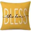 Yellow linen sunflower pillowcase featuring white BLESS this home print text design - 45x45cm Pillow Cover / Yellow Bless This Home Text-4 (24ym1110-4)
