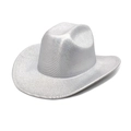 Dettaglio ravvicinato del cappello da cowboy argento laser con finitura glitter lucida - M (56-58cm) / Argento