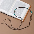 Bohemian black woven waist chain with turquoise beads and shell charms in 140cm length - Turquoise Wood Shell Woven Chain (X530-1)