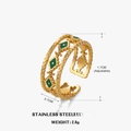 Anello regolabile in acciaio dorato con tre ciondoli in smalto verde a forma di rombo - Oro con Verde