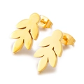 Detailed close-up of golden leaf-shaped earrings showing polished metallic finish - Golden Leaf Style (KLJ578-Z)