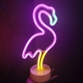 Colorful flamingo LED neon sign with rainbow gradient light and white round base stand - Multicolor Flamingo