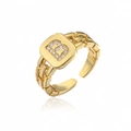 Dettaglio dell'anello regolabile in oro con lettera B e zirconi cubici scintillanti - Lettera B / Aperto Regolabile