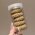 Five khaki plush hair ties neatly packed in a transparent plastic jar with white lid - 6 Pieces in Jar / 5# Khaki
