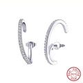 Minimalist S925 sterling silver hoop earrings with shimmering white cubic zirconia stones - Minimalist Curved Studs(SE386-P) / Silver