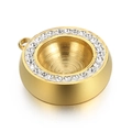 Polished gold-plated stainless steel round pendant with sparkling crystal rhinestone rim - Gold Style 2 (KLJ4154-Z)