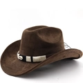 Men's vintage dark brown western cowboy hat with suede texture and shell decorative band - M (56-58cm) / Coffee