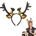Brown plush reindeer antler headband with white polka dot ears for Christmas party decor - Bristle Large Antlers