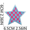 Detail of pink and light blue checkered star embroidered patch showing stitching and dimensions - Style 9 (Pink Blue Checkerboard Star)