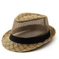 Ademende strooien fedora hoed voor heren met zwarte band voor zonbescherming in de zomer - M (56-58cm) / Khaki