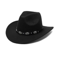 Cappello da cowboy classico in feltro nero con fascia in pelle e borchie d'argento - M(56-58cm) / Nero
