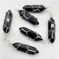 6er-Set handgefertigte Anhänger aus schwarzem Obsidian mit silberner Drahtumwicklung - Obsidian
