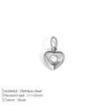 Ciondolo a cuore in acciaio inossidabile argento con inserto in conchiglia bianca per fai da te - Cuore Liscio con Strass / Argento