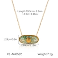 Golden stainless steel oval shell pendant necklace with green and blue inlay details - Oval Shell Pattern / Mixed Blue White Shell Necklace