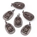 Oval Buddha pendant in gun-black plated copper with white zircon micro-pave setting - White CZ Gun Black Plated 1Pc