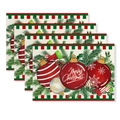 Set of 4 watercolor Christmas placemats with Merry Christmas text on red ornaments - CD62-9 (Watercolor Christmas Ball)