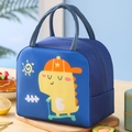 Navy blue insulated lunch bag with cute yellow dinosaur print and grey handles - Navy Dinosaur