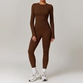 Ensemble de yoga marron moulant pour femme avec haut à manches longues et legging - S / Haut Et Bas / Brun Chocolat