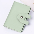 Mint green litchi grain faux leather card holder with snap button and white stitching - Green