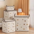 Set of 4 beige teddy bear printed non-woven clothes storage bags with handles and zippers - Zipper Grid Bear