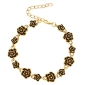Retro gouden armband met elegante zwarte emaille rozen en een verstelbare schakelketting - Antiekgouden Zwarte Roos (WG-1139)