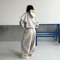 Oversized grey marble washed hoodie and sweatpants two-piece set shown from the back - S / Gray