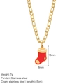 Golden stainless steel necklace featuring a festive red Christmas stocking pendant - Sock (G12)
