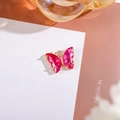 Gradient pink butterfly pendant in gold-plated finish with faceted crystal details - Outer 10x12 (Glass 5x10) Single Loop / Rose Red