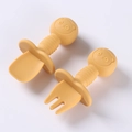 Ginger yellow silicone baby spoon and fork set with panda handle and safety guard - All-Silicone Short Spoon + Short Fork / Orange
