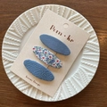 Dreiteiliges Set blaue Stoff-Haarklammern mit Blumenmuster im koreanischen Design - 3er-Set / Blau