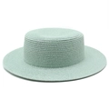 Flat top mint green boater straw hat for women with a classic flat brim summer beach style - M (56-58cm) / Mint Green